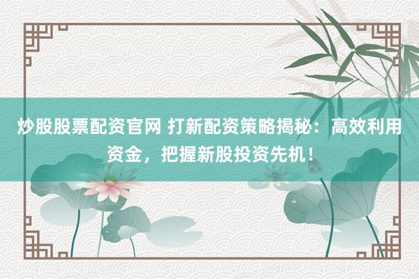 炒股股票配资官网 打新配资策略揭秘：高效利用资金，把握新股投资先机！